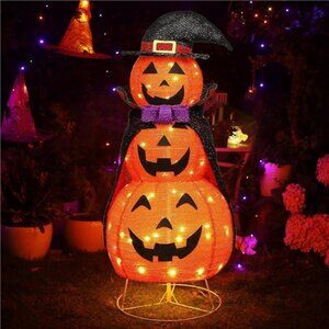 3.5FT Light Up Halloween Decoration, 60 LED Collapsible Stacked Pumpkin